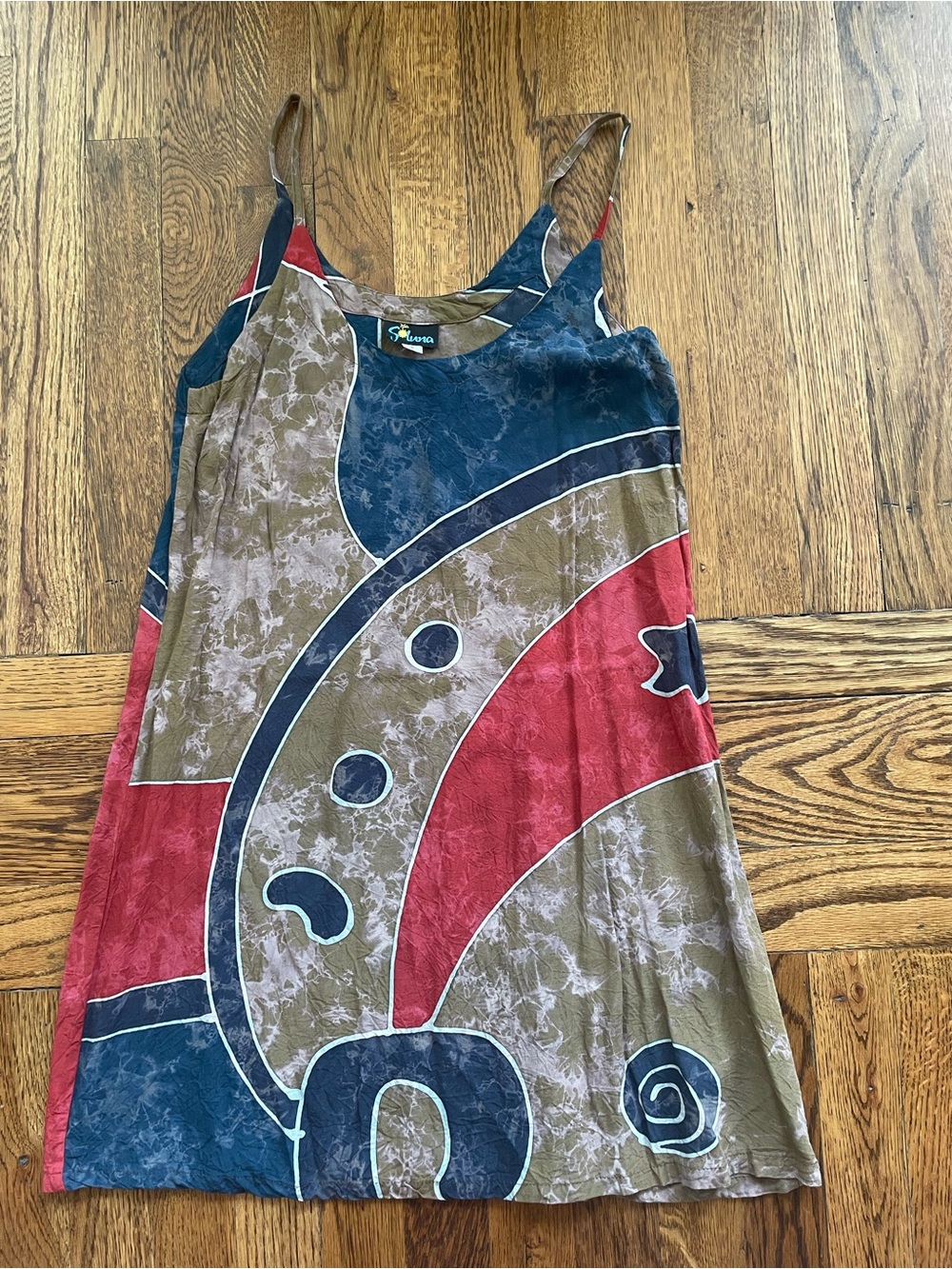 Womens Multicolor Graphic Slip Dress - Blue/Red/Kaki